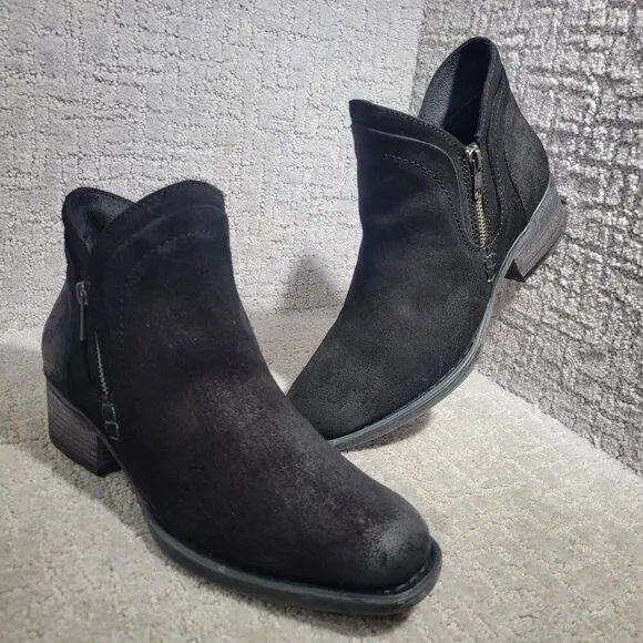 Born Malta II Women's Size 9 Black Suede Leather Distressed Zipper Moto Boots
