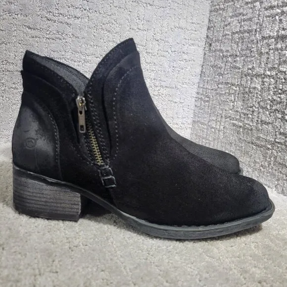 Born Malta II Women's Size 9 Black Suede Leather Distressed Zipper Moto Boots