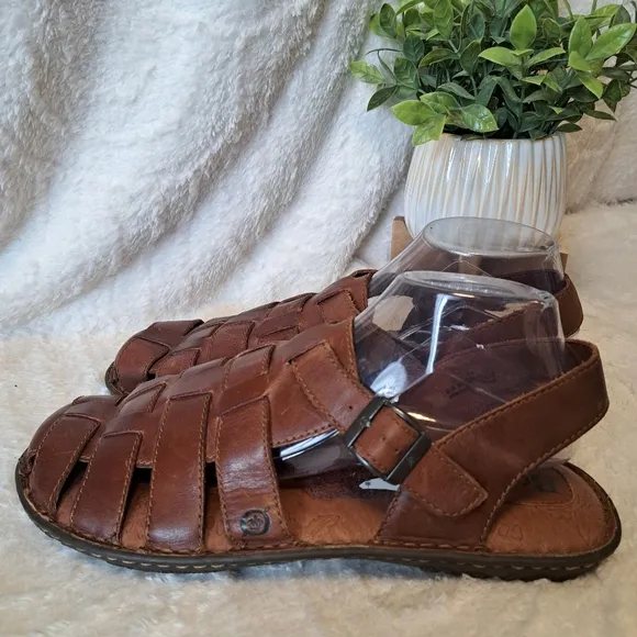 Born Men's Fisherman Sandals Brown Woven Leather Closed Toe Comfort Shoes Sz 12