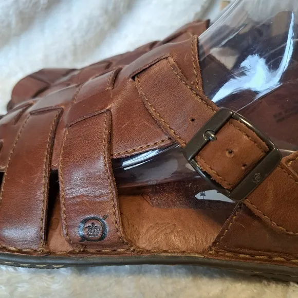 Born Men's Fisherman Sandals Brown Woven Leather Closed Toe Comfort Shoes Sz 12