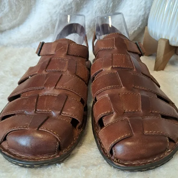 Born Men's Fisherman Sandals Brown Woven Leather Closed Toe Comfort Shoes Sz 12
