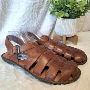 Born Men's Fisherman Sandals Brown Woven Leather Closed Toe Comfort Shoes Sz 12