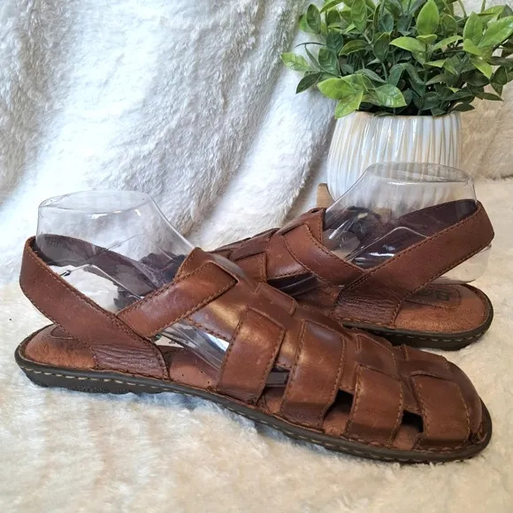 Born Men's Fisherman Sandals Brown Woven Leather Closed Toe Comfort Shoes Sz 12