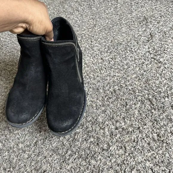 Born Montoro Ankle Boots Women's 6 Black Suede Leather Comfort Block Heel
