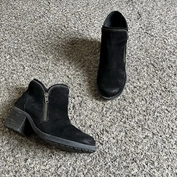 Born Montoro Ankle Boots Women's 6 Black Suede Leather Comfort Block Heel