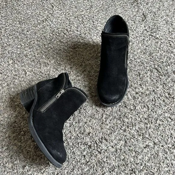 Born Montoro Ankle Boots Women's 6 Black Suede Leather Comfort Block Heel