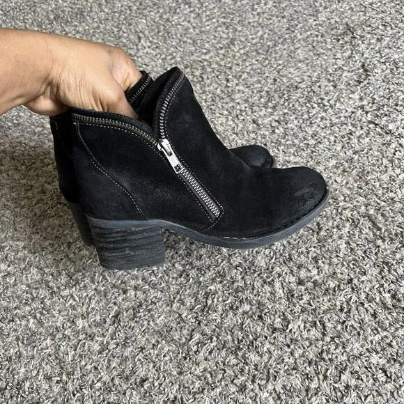 Born Montoro Ankle Boots Women's 6 Black Suede Leather Comfort Block Heel