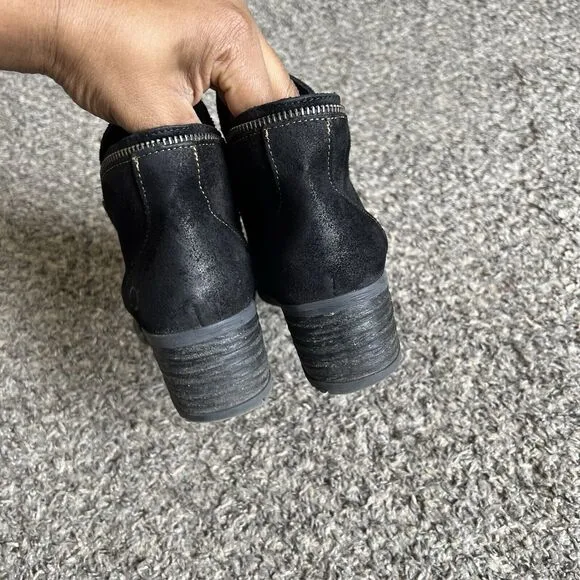 Born Montoro Ankle Boots Women's 6 Black Suede Leather Comfort Block Heel