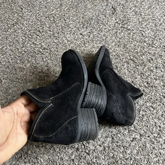 Born Montoro Ankle Boots Women's 6 Black Suede Leather Comfort Block Heel
