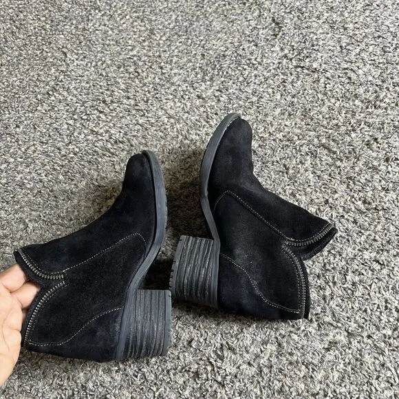 Born Montoro Ankle Boots Women's 6 Black Suede Leather Comfort Block Heel