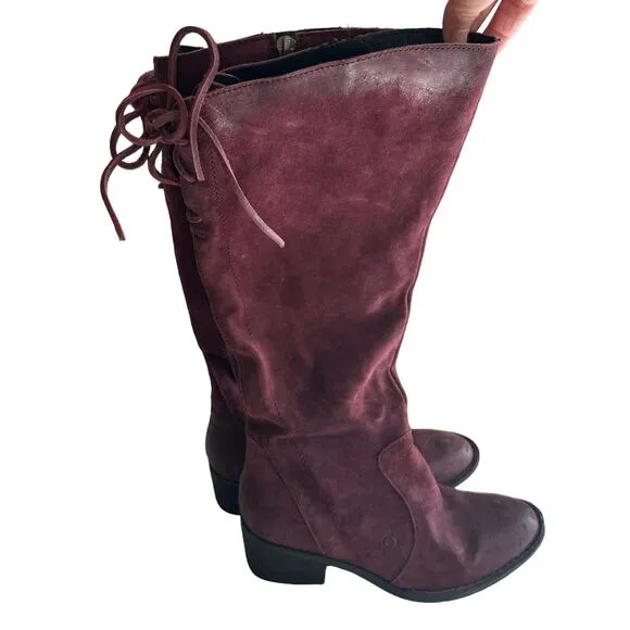 Born | Size 8.5 Felicia Distressed Suede Merlot Leather Boots Toe Block Heel