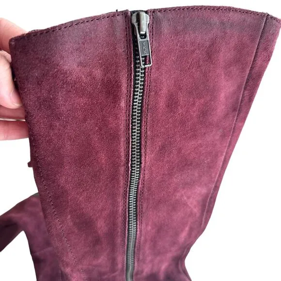 Born | Size 8.5 Felicia Distressed Suede Merlot Leather Boots Toe Block Heel