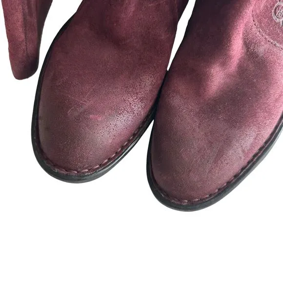 Born | Size 8.5 Felicia Distressed Suede Merlot Leather Boots Toe Block Heel