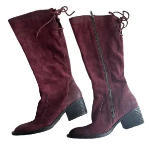 Born | Size 8.5 Felicia Distressed Suede Merlot Leather Boots Toe Block Heel