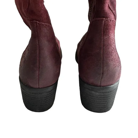 Born | Size 8.5 Felicia Distressed Suede Merlot Leather Boots Toe Block Heel