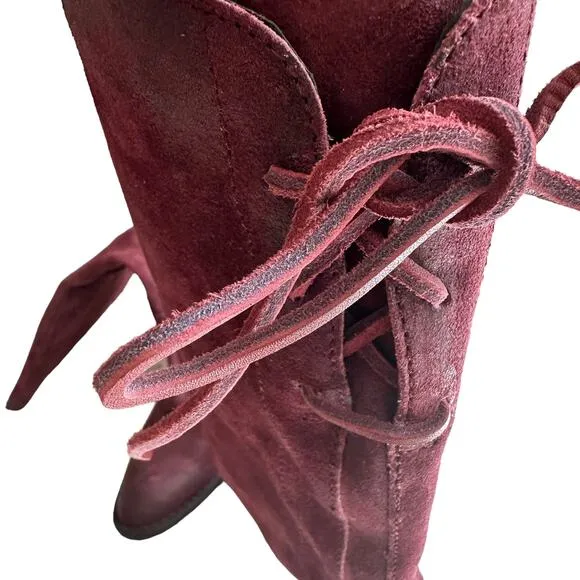 Born | Size 8.5 Felicia Distressed Suede Merlot Leather Boots Toe Block Heel