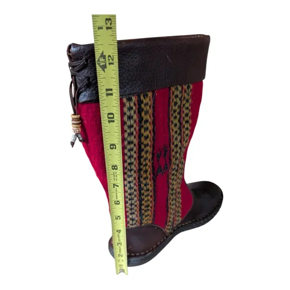 Born Tizoc Indian Blanket Wool Brown Leather Size 7 Mid Calf Fashion Boots