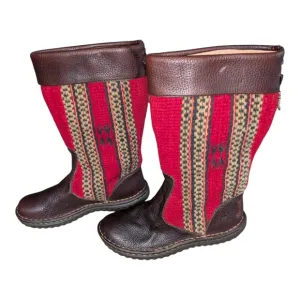 Born Tizoc Indian Blanket Wool Brown Leather Size 7 Mid Calf Fashion Boots