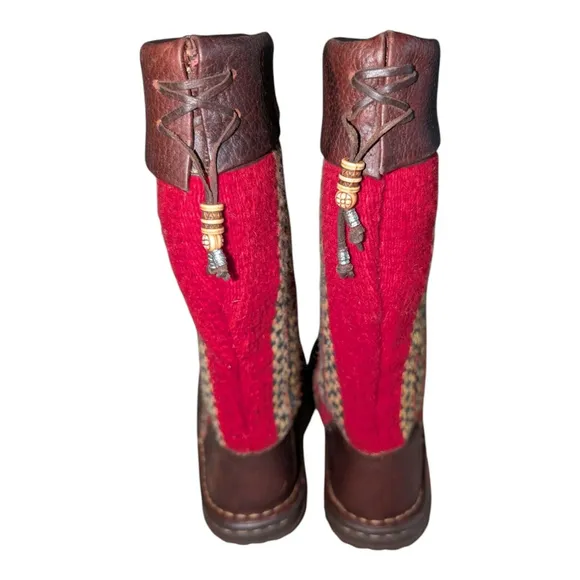 Born Tizoc Indian Blanket Wool Brown Leather Size 7 Mid Calf Fashion Boots
