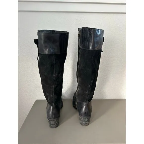 Born Uchee Tall Black Leather Distressed Boots - 9M