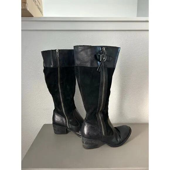 Born Uchee Tall Black Leather Distressed Boots - 9M