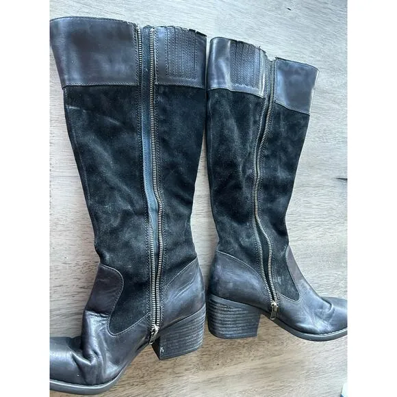Born Uchee Tall Black Leather Distressed Boots - 9M