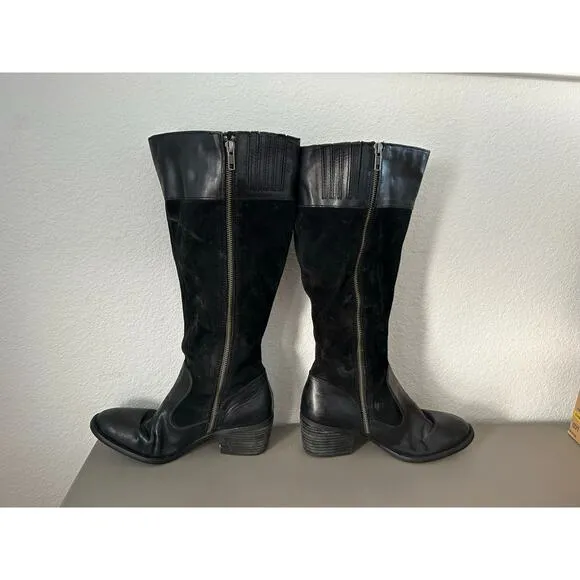Born Uchee Tall Black Leather Distressed Boots - 9M