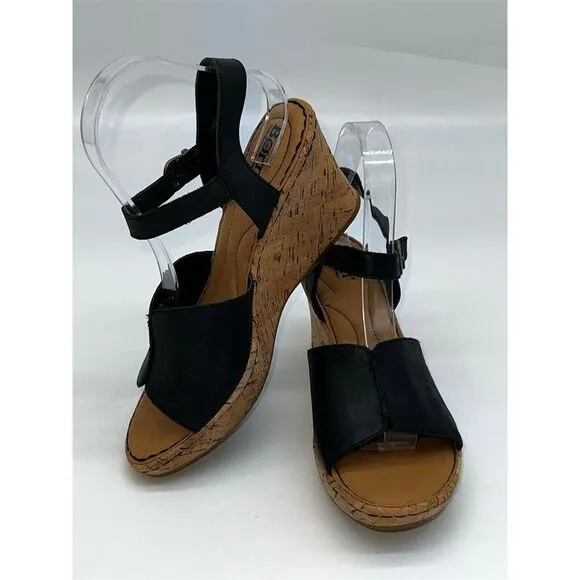 Born Women's Black Slingback Wedge Sandals Size 8.5 Open Toe Casual