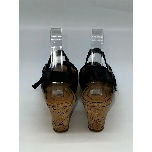 Born Women's Black Slingback Wedge Sandals Size 8.5 Open Toe Casual