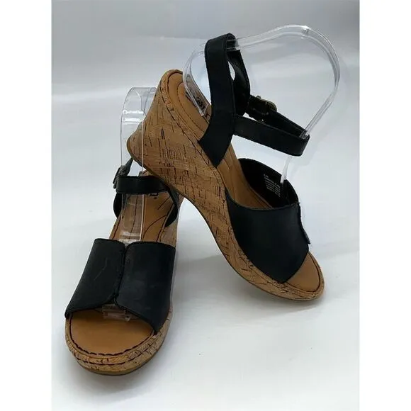 Born Women's Black Slingback Wedge Sandals Size 8.5 Open Toe Casual
