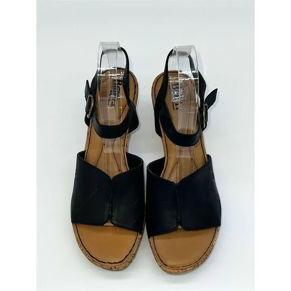 Born Women's Black Slingback Wedge Sandals Size 8.5 Open Toe Casual