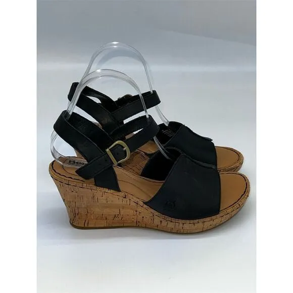 Born Women's Black Slingback Wedge Sandals Size 8.5 Open Toe Casual
