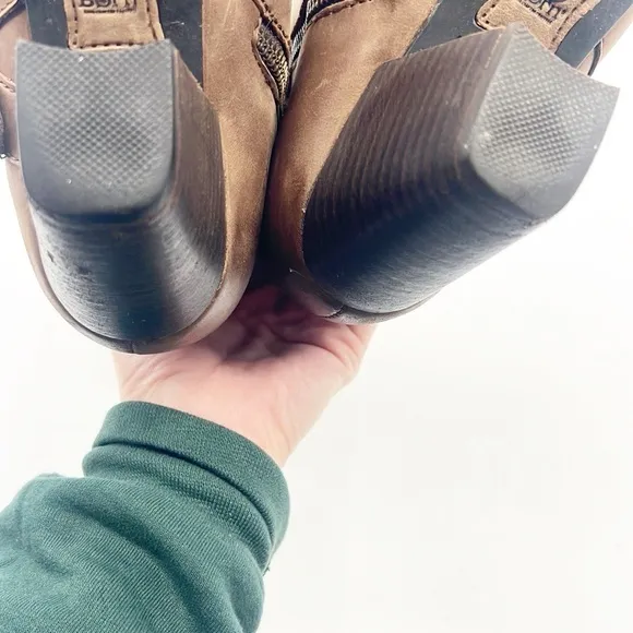 Born Womens Nubuck Distressed Brown Leather Tall Boots w Silver Buckles size 9.5