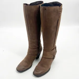 Born Womens Nubuck Distressed Brown Leather Tall Boots w Silver Buckles size 9.5