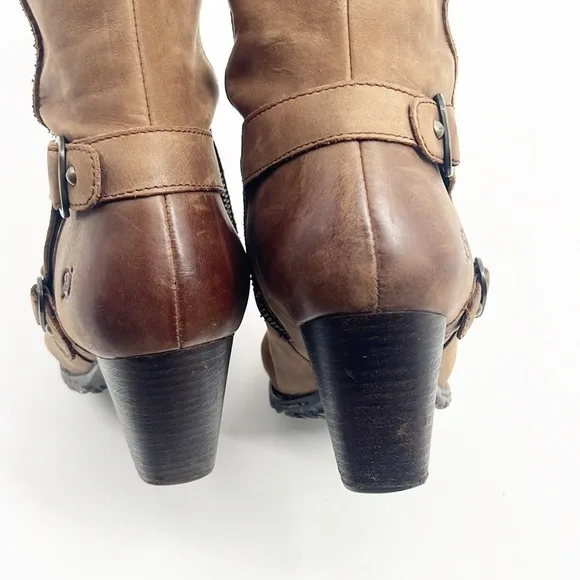 Born Womens Nubuck Distressed Brown Leather Tall Boots w Silver Buckles size 9.5