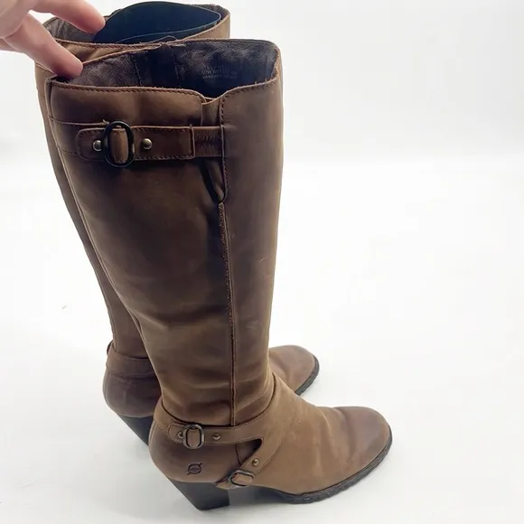 Born Womens Nubuck Distressed Brown Leather Tall Boots w Silver Buckles size 9.5