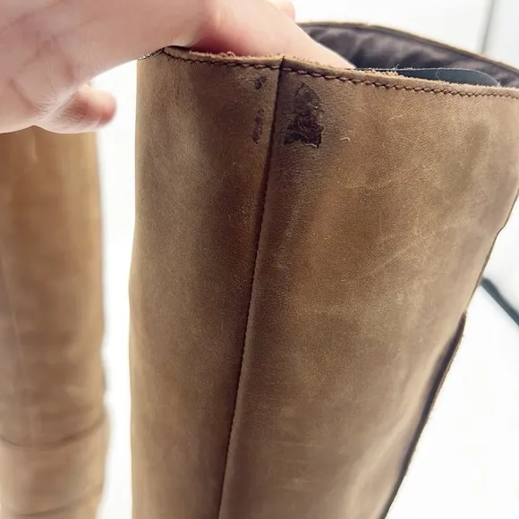 Born Womens Nubuck Distressed Brown Leather Tall Boots w Silver Buckles size 9.5