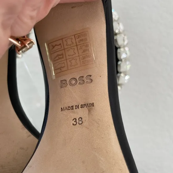 Boss Janet High-Heeled Sandals in Nappa Leather with Rhinestone Strap Size 38