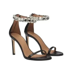 Boss Janet High-Heeled Sandals in Nappa Leather with Rhinestone Strap Size 38