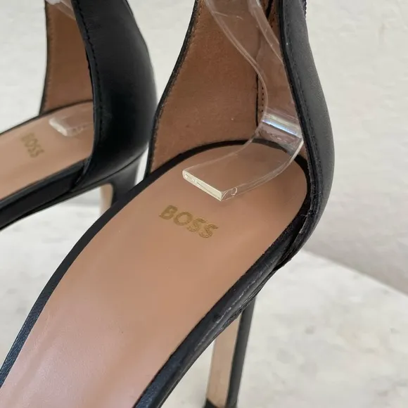 Boss Janet High-Heeled Sandals in Nappa Leather with Rhinestone Strap Size 38