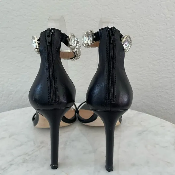 Boss Janet High-Heeled Sandals in Nappa Leather with Rhinestone Strap Size 38