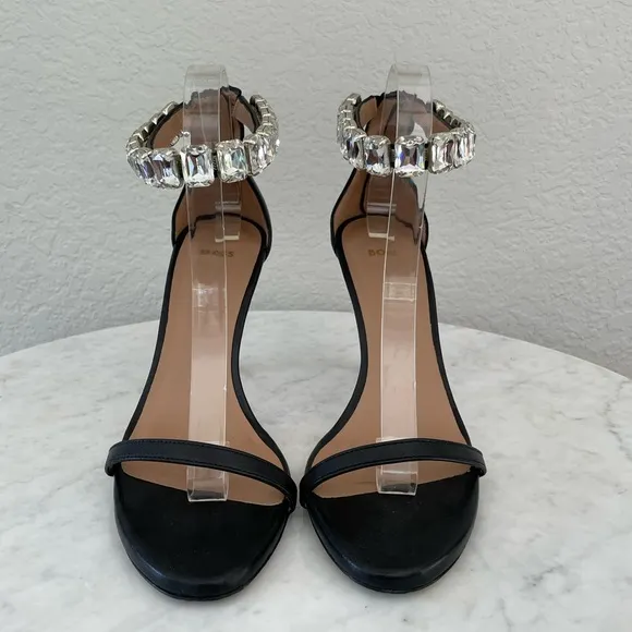 Boss Janet High-Heeled Sandals in Nappa Leather with Rhinestone Strap Size 38