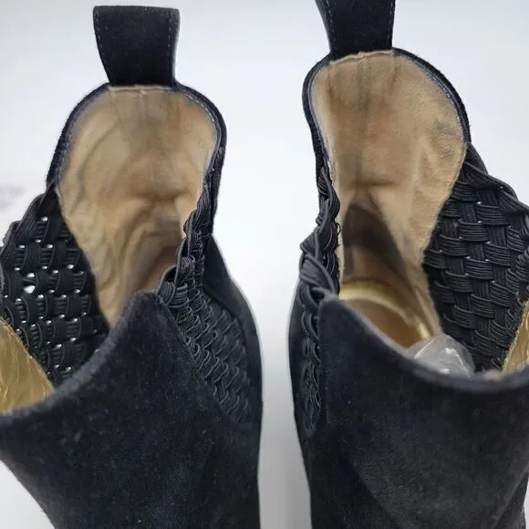 Bottega Veneta Ankle Booties Woven Black Suede Heeled Boots size 6.5 B