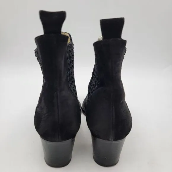 Bottega Veneta Ankle Booties Woven Black Suede Heeled Boots size 6.5 B