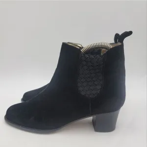 Bottega Veneta Ankle Booties Woven Black Suede Heeled Boots size 6.5 B
