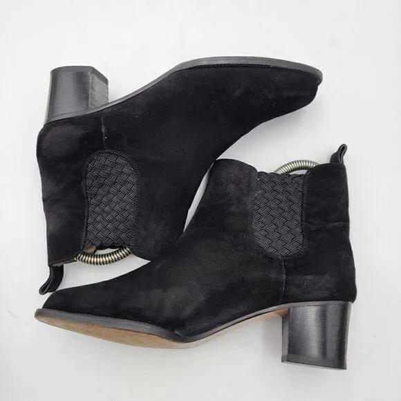 Bottega Veneta Ankle Booties Woven Black Suede Heeled Boots size 6.5 B
