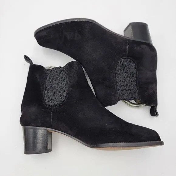 Bottega Veneta Ankle Booties Woven Black Suede Heeled Boots size 6.5 B