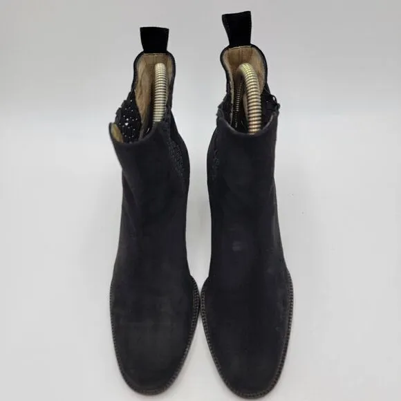 Bottega Veneta Ankle Booties Woven Black Suede Heeled Boots size 6.5 B