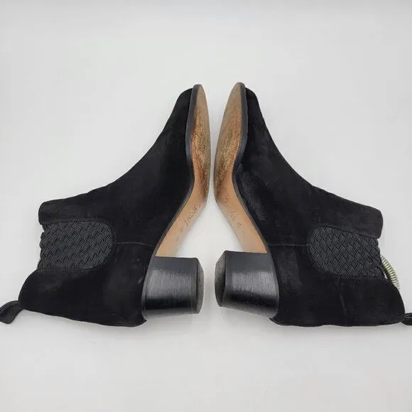 Bottega Veneta Ankle Booties Woven Black Suede Heeled Boots size 6.5 B
