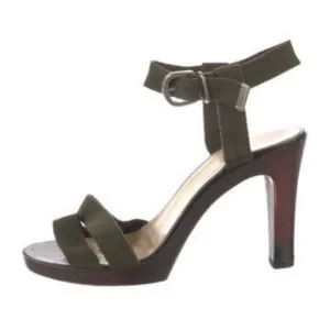 Bottega Veneta Authentic Green Brown Ankle Strap High Heels Sandals 7